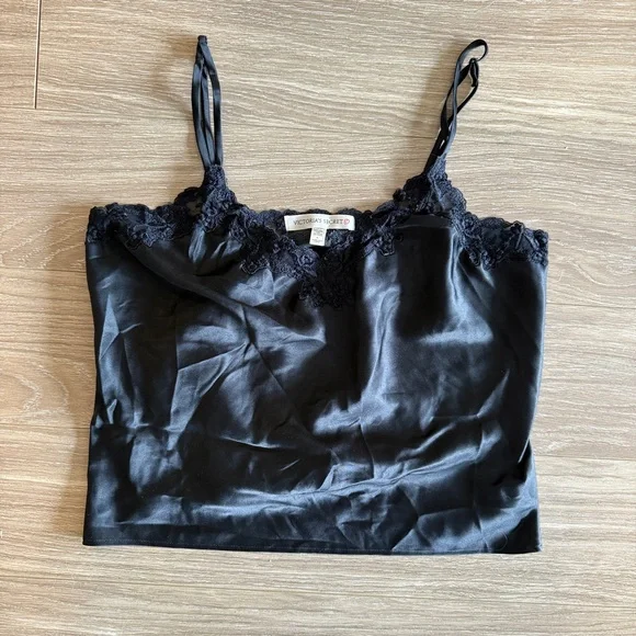 Vintage Victorias Secret Satin Lace Trim Cami Top Heart Label 90s Lingerie Large - Picture 5 of 5